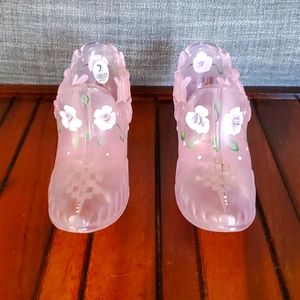 Fenton Glass Rose Pink Swan Imperial Shoes